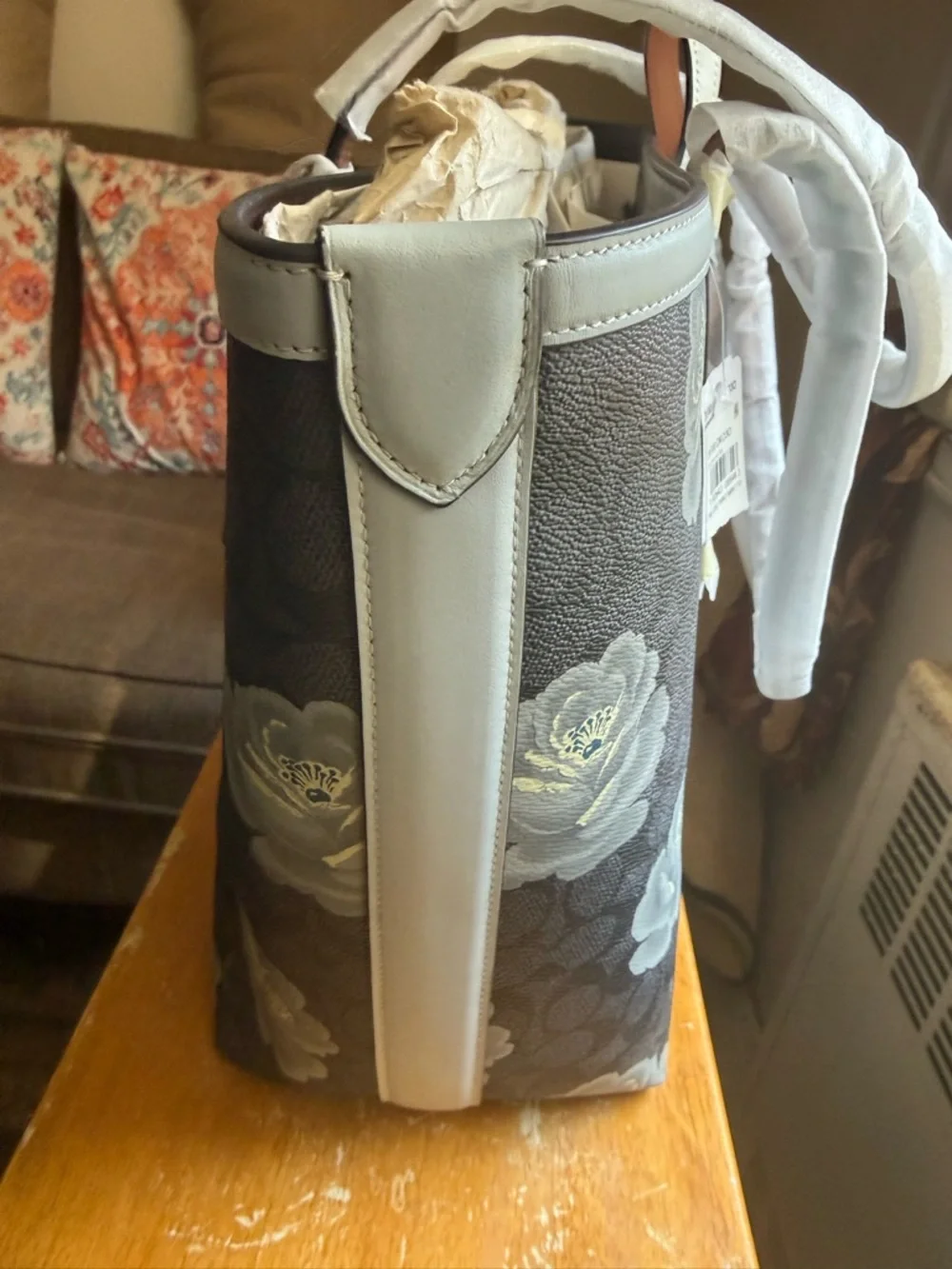 Coach Edie 31 Charcoal Sky Signature Rose Print Shoulder Bag Leather Canvas NEW - Picture 2 of 5